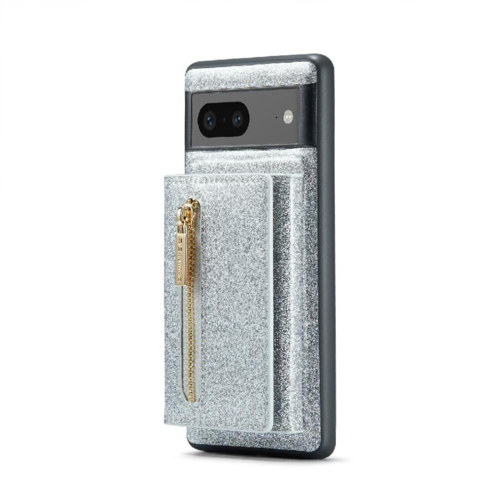 (Silver) Wallet Case For Google Pixel 7 Card Slots Zipper Magnetic Protective Bling Pu Leather Silver 764563555260