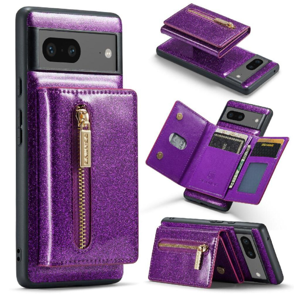 ( Violet) Wallet Case For Google Pixel 7 Card Slots Zipper Magnetic Protective Bling Pu Leather Dark 764563555284