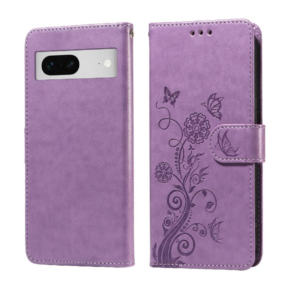 (Purple) Flip Case For Google Pixel 7 Leather Flower Cardslots Flip Purple 764563555345