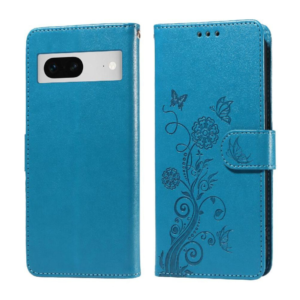 (Blue) Flip Case For Google Pixel 7 Leather Flower Cardslots Flip Blue 764563555369