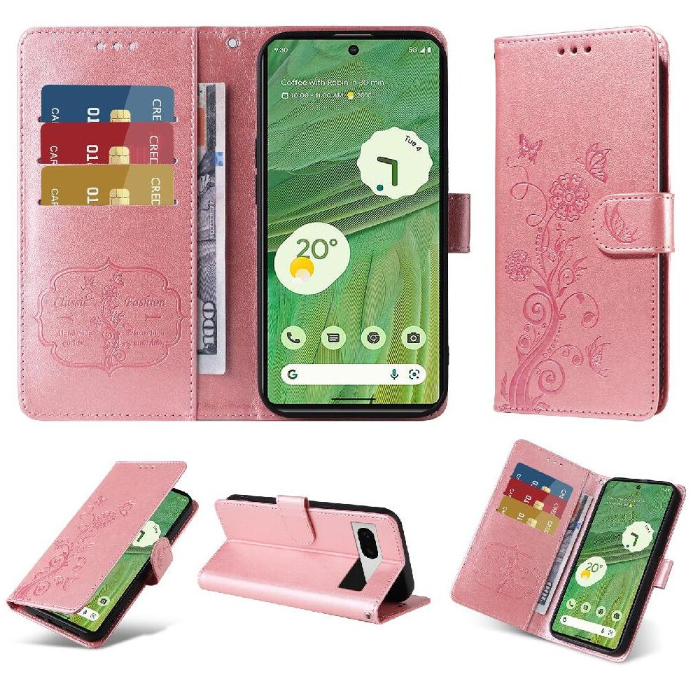 (Rose ) Flip Case For Google Pixel 7 Leather Flower Cardslots Flip Gold 764563555383