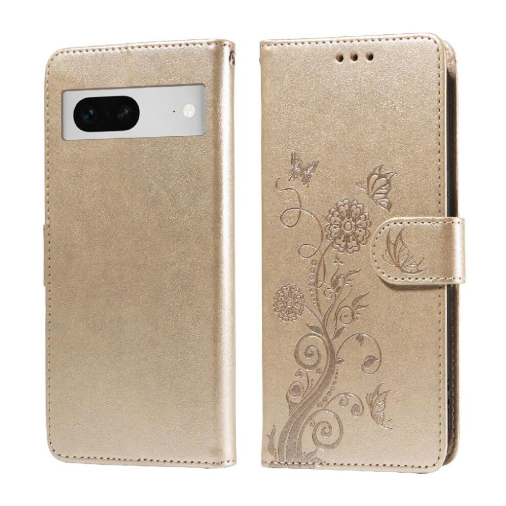 (Gold) Flip Case For Google Pixel 7 Leather Flower Cardslots Flip Gold 764563555376