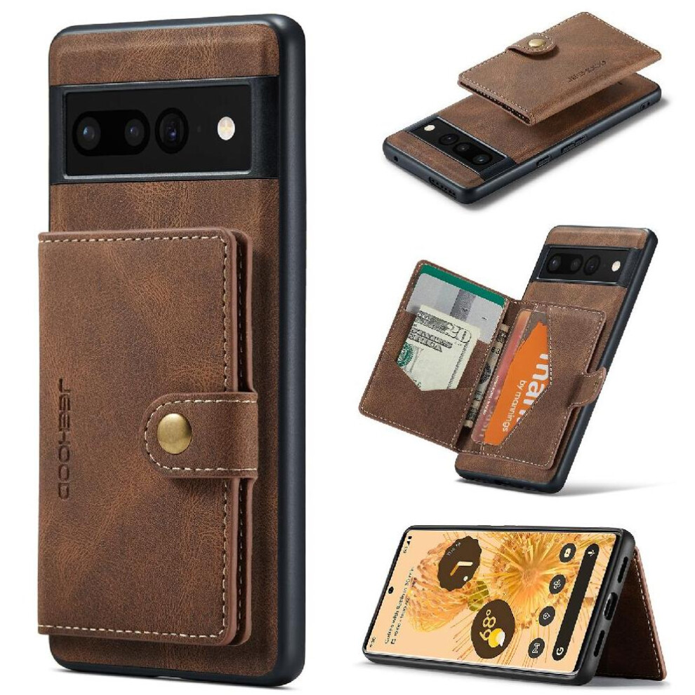 (Brown) Case For Google Pixel 7 Magsafe Stand Detachable Magnetic Design Cardholder Brown 764563556144