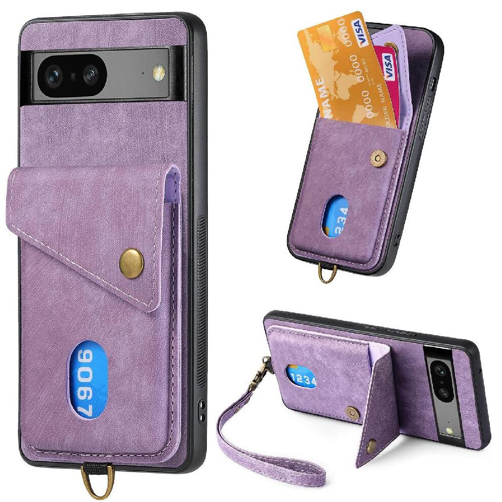 (Purple) Case For Google Pixel 7 Detachable Lanyard Multifunctional Card Slot Premium Leather Magnetic Closure Purple 764563556366