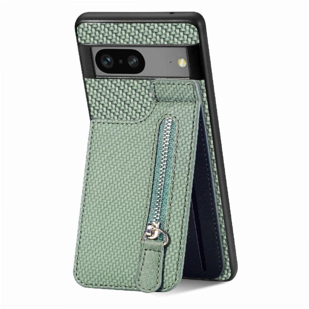 (Green) Case For Google Pixel 7 Stand Crad Slot Wallet Magnetic Car Mount Zipper Green 764563556939