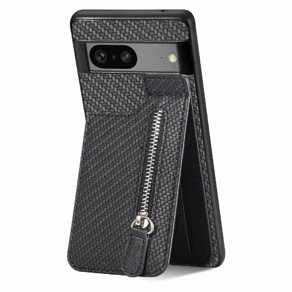(Black) Case For Google Pixel 7 Stand Crad Slot Wallet Magnetic Car Mount Zipper Black 764563556915