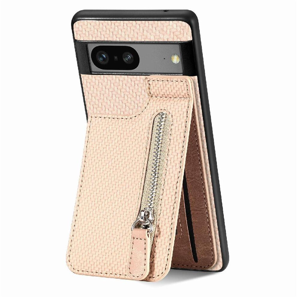 (Creamy ) Case For Google Pixel 7 Stand Crad Slot Wallet Magnetic Car Mount Zipper White 764563556946