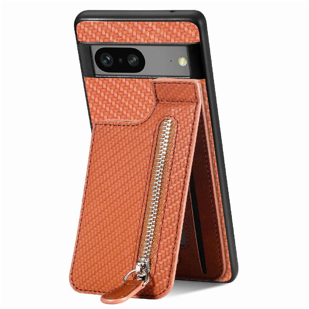 (Brown) Case For Google Pixel 7 Stand Crad Slot Wallet Magnetic Car Mount Zipper Brown 764563556953