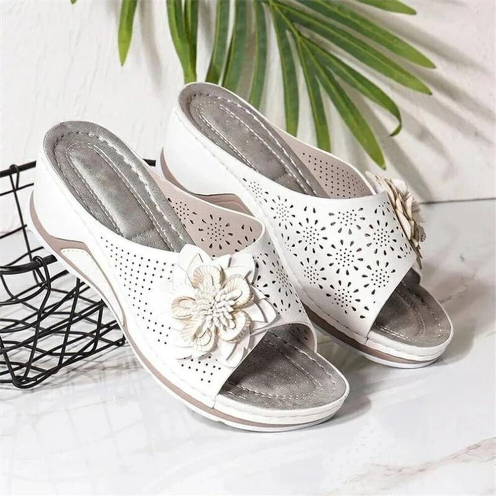 (white, 41) Wedges Slip-on PU Black Fashion Womens Platform Sandals Shoes for Women Sandalilas Woman Flat Shoes Summer Casual