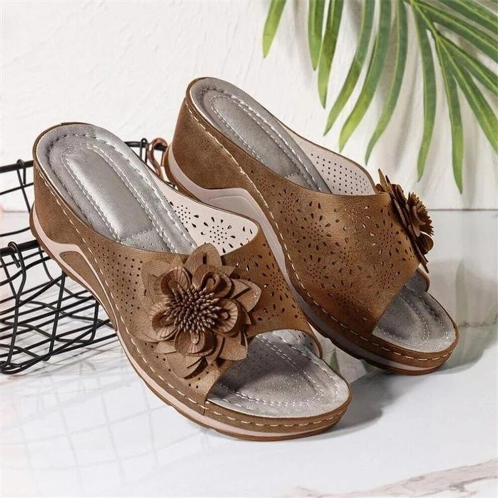(brown, 37) Wedges Slip-on PU Black Fashion Womens Platform Sandals Shoes for Women Sandalilas Woman Flat Shoes Summer Casual