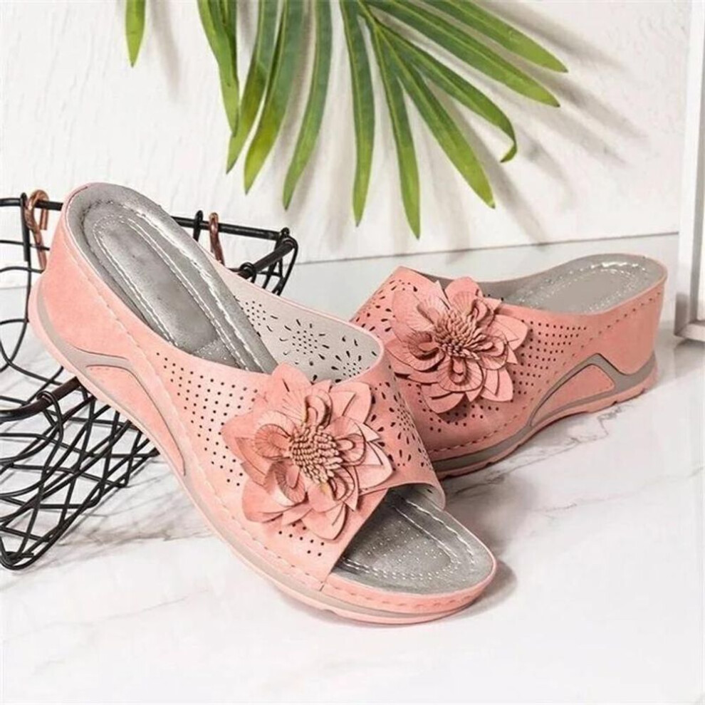 (pink, 35) Wedges Slip-on PU Black Fashion Womens Platform Sandals Shoes for Women Sandalilas Woman Flat Shoes Summer Casual