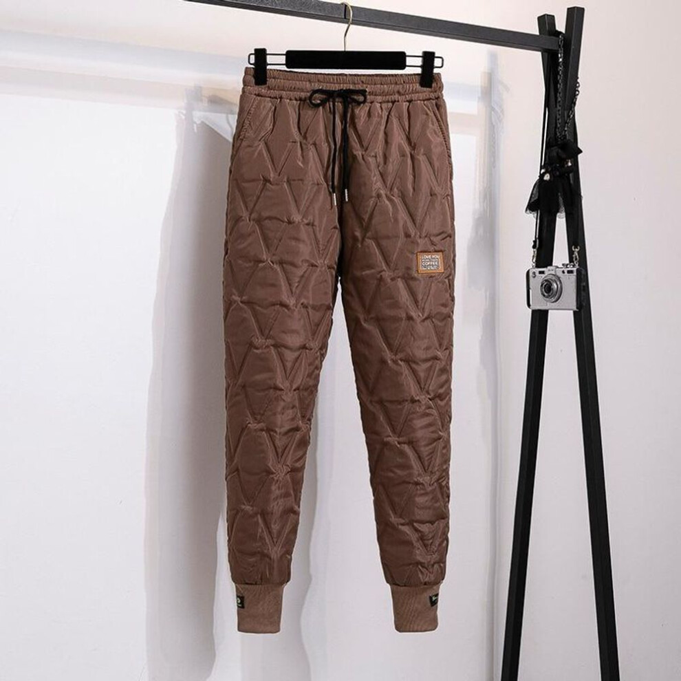 (brown, L) Plus Size Women Down Cotton Pants Winter Female Thick Warm Harem Pants Elastic High Waist Casual Loose Trousers Pantalons 4XL