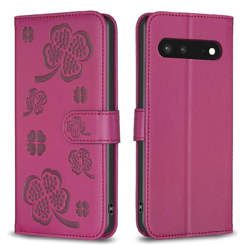 (Red) Flip Case For Google Pixel 7 Pu Leather Clover Flower Wallet Card Slots Holder Kickstand Multi-Color Red 764563557578