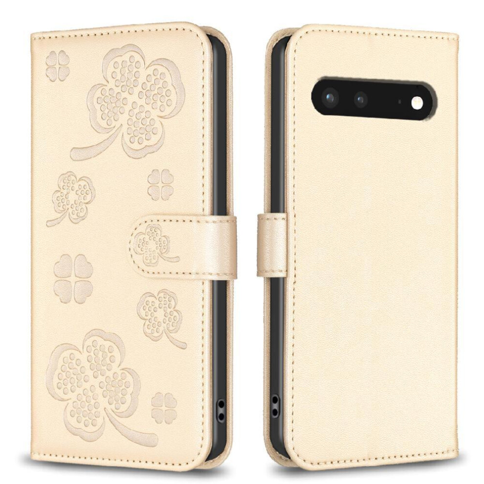 (Gold) Flip Case For Google Pixel 7 Pu Leather Clover Flower Wallet Card Slots Holder Kickstand Multi-Color Gold 764563557615