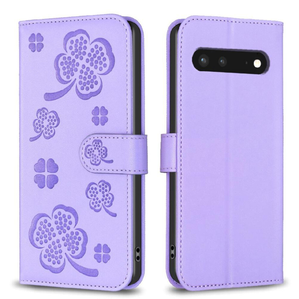 (Purple) Flip Case For Google Pixel 7 Pu Leather Clover Flower Wallet Card Slots Holder Kickstand Multi-Color Purple 764563557608