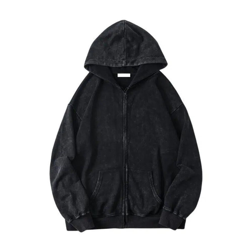 (as the picture, XL) Washed Distressed Hoodies Streetwear Women Grunge Gothic Oversize Long Sleeve Zip Up Hoodie Vintage Couple Cardigan