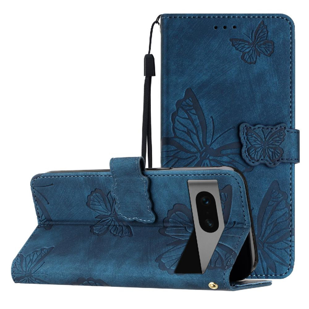(Blue) Flip Case For Google Pixel 7 Pu Leather Card Slots Holder Butterfly Wallet Magnetic Closure Blue 764563559503