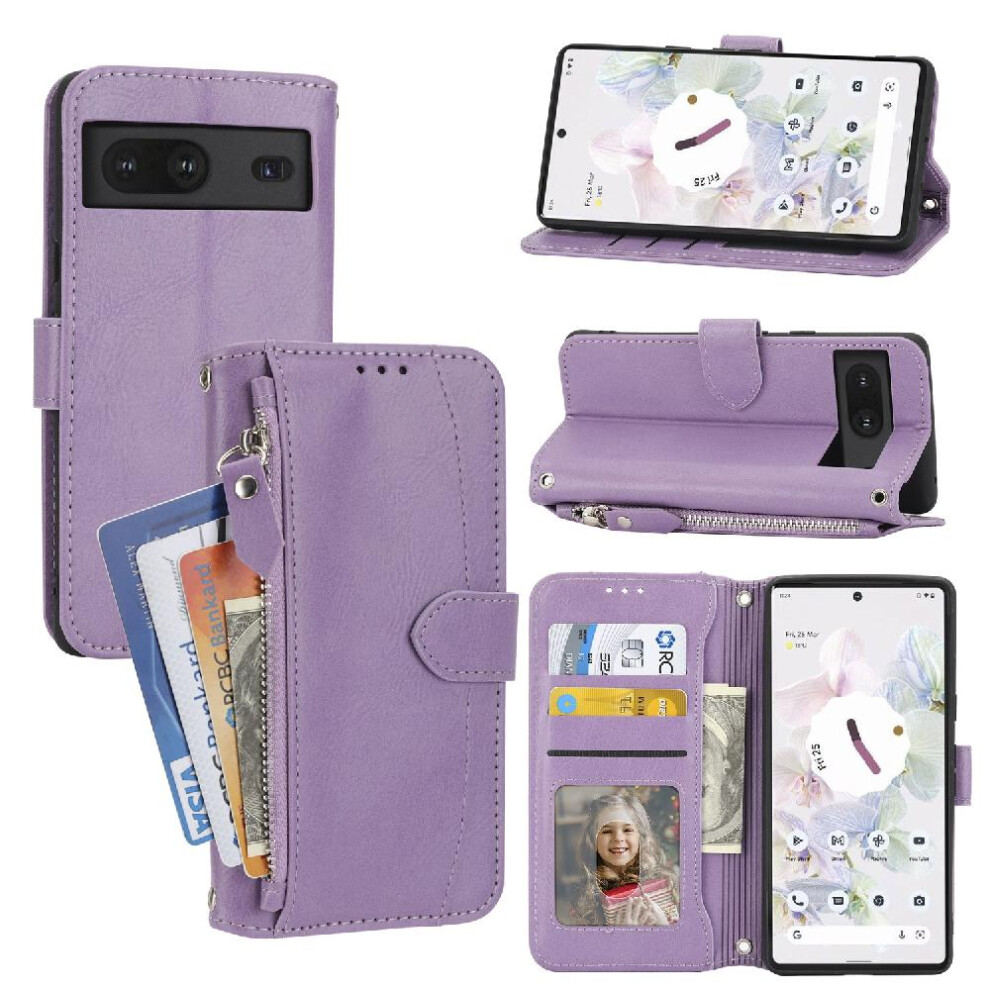 (Purple) Flip Case For Google Pixel 7 Pu Leather Magnetic Closure Anti Scratch Kickstand Card Holder Purple 764563559596