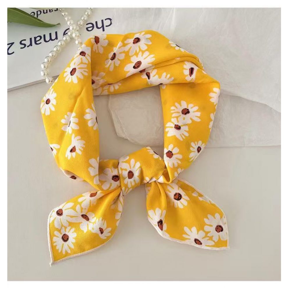 Foulard carré en coton pour femme, motif floral, motif marguerite, style pastoral, bandana, écharpe, gingembre, taille unique
