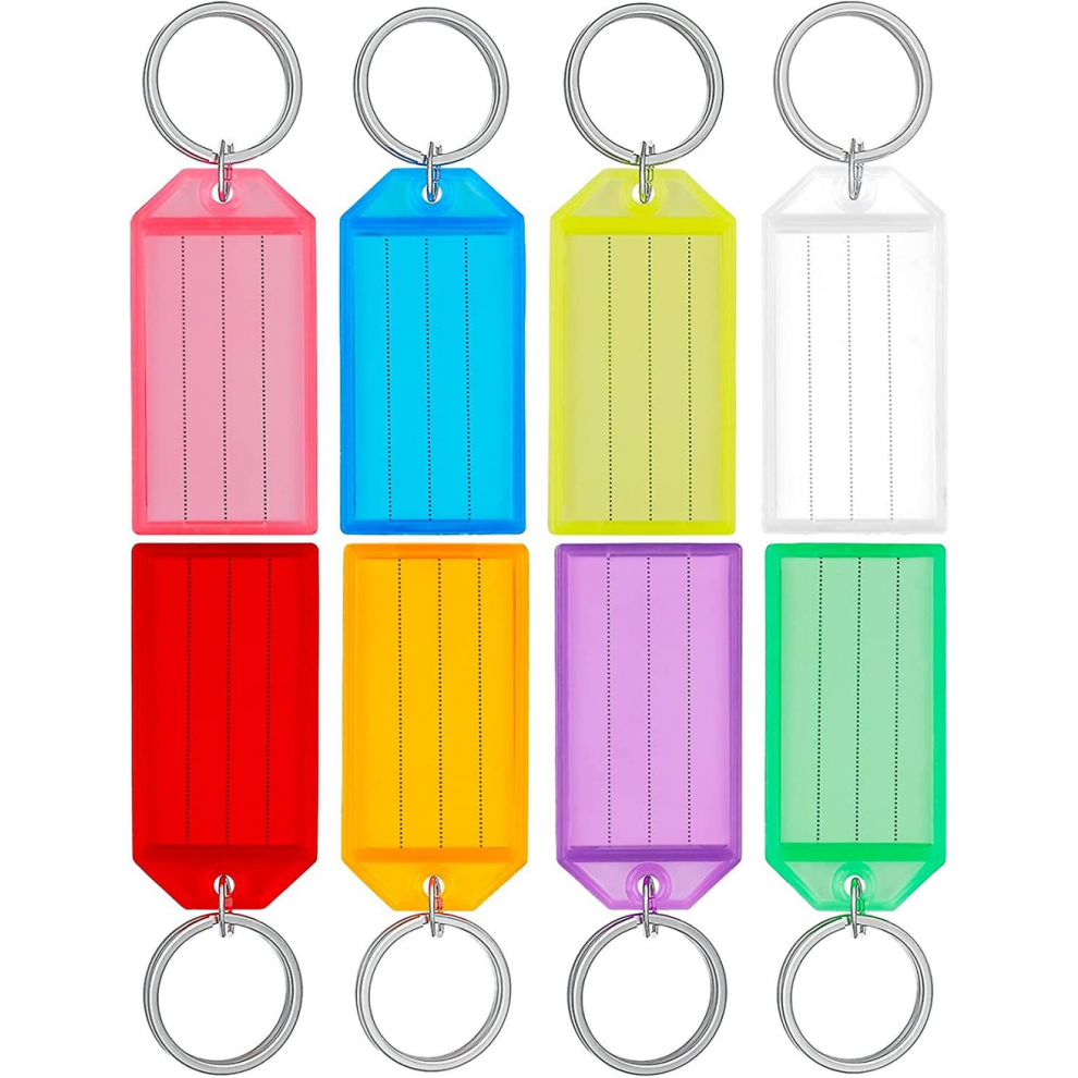 Porte-clés en plastique robuste avec fenêtre d'étiquette à anneau fendu, couleurs assorties : 3 rouges, 3 jaunes, 2 bleus, 2 verts, 2 