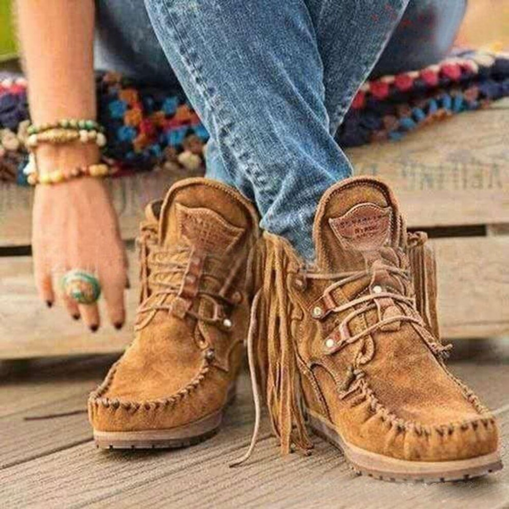(brown, 37) Fashion Women&apos;s Boots 2023 Winter New Platform 40 -- Tassel Lace-up Women&apos;s Ankle