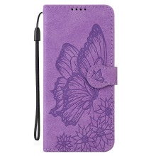 (Purple) Case for Google Pixel 7 Big Butterfly Kickstand Protective Leather Wallet with Card Slot Stand Flip Phone Case