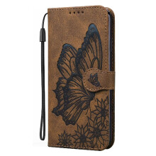 (Brown) Case for Google Pixel 7 Big Butterfly Kickstand Protective Leather Wallet with Card Slot Stand Flip Phone Case