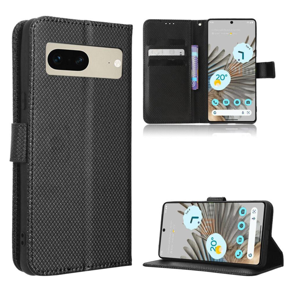(Black) Case For Google Pixel 7 Magnetic Wallet Kickstand Cover Card Holder Black 764563560783