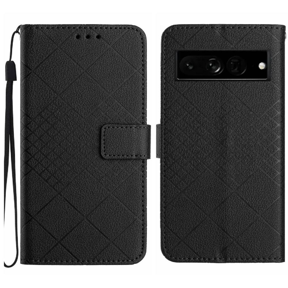 (Black) Flip Case for Google Pixel 7 Pro Wallet Pu Leather Magnetic Cover Card Slot Stand with Hand Strap Diamond Embossed-image-OPC-PHGXYVQ-NEW