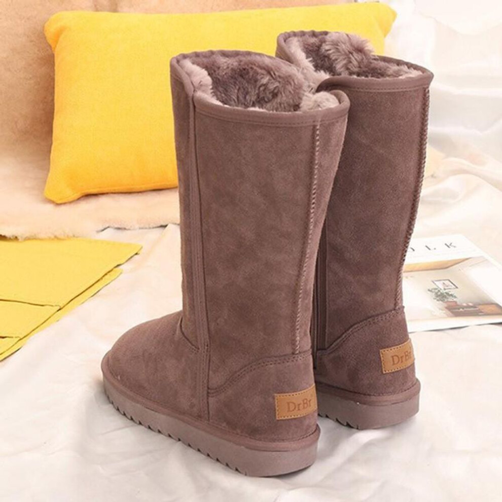 (grey, 36) High Snow Boots Women&apos;s Plush Thickened Side Zipper Large Long Snow Shoes