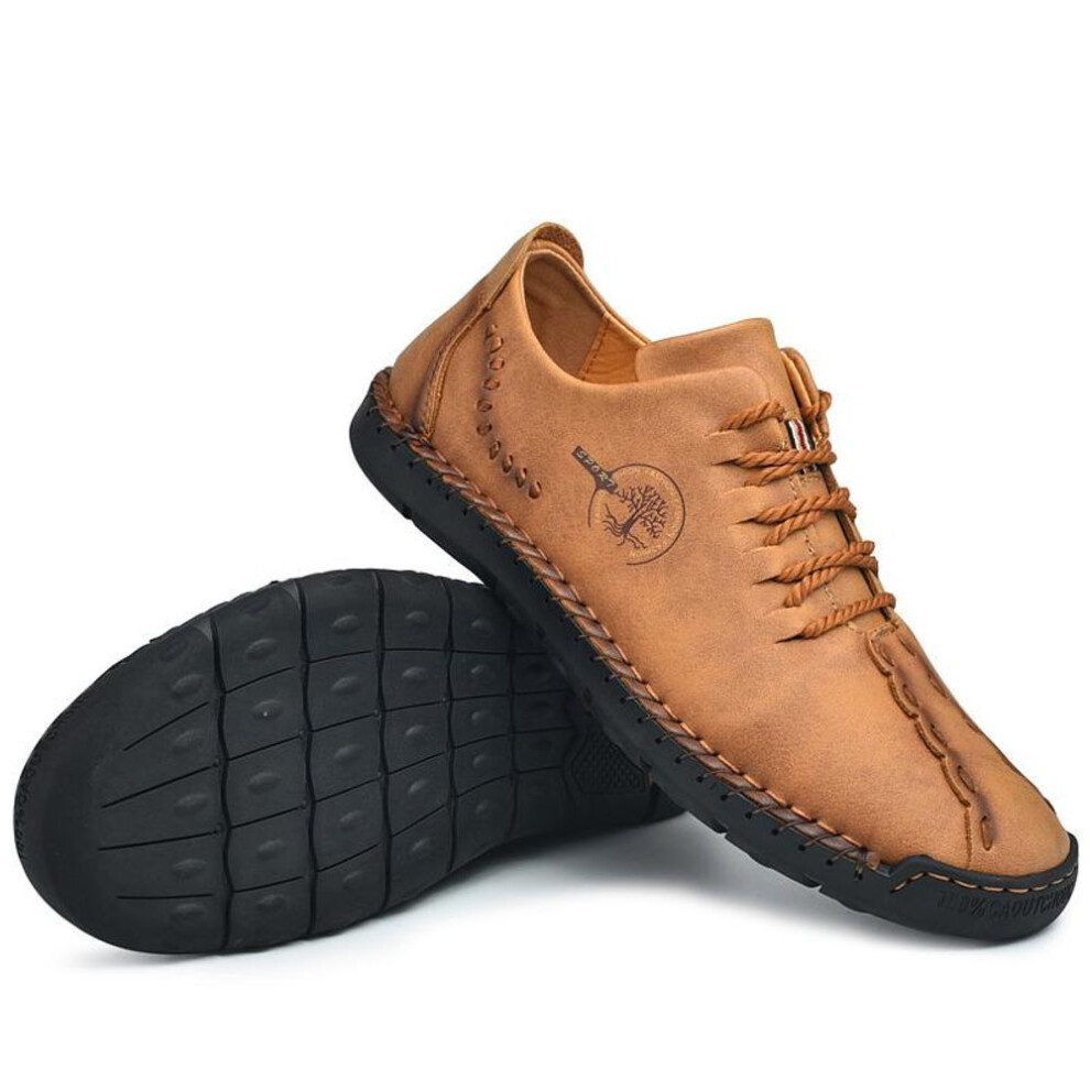 (brown, 38) Men Casual Shoes Leather Fashion Men Sneakers Handmade Breathable Mens Shoes Moccasins Luxury Brand Boat Shoes Plus Size 38-48