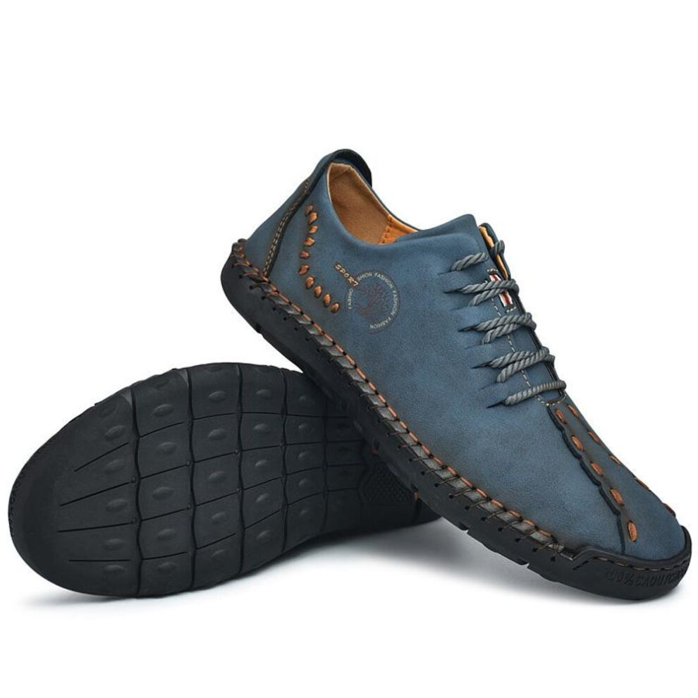 (blue, 42) Men Casual Shoes Leather Fashion Men Sneakers Handmade Breathable Mens Shoes Moccasins Luxury Brand Boat Shoes Plus Size 38-48