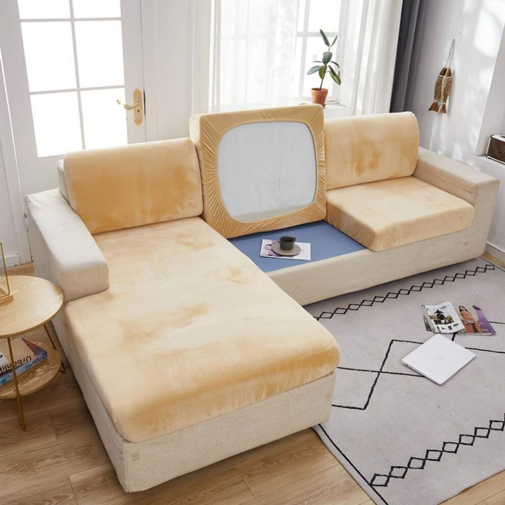 (beige, Plus S(1seater)) Elastic Plush Sofa Seat Cover 1/2/3/4 Seater Chaise Lounge 9 Colours Funiture Protector