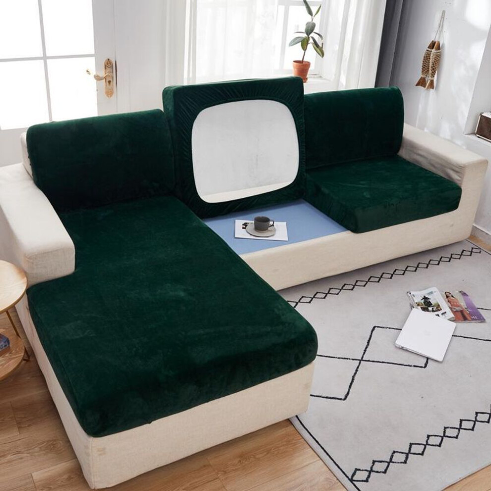 (green, Plus XXL(chaise longue)) Elastic Plush Sofa Seat Cover 1/2/3/4 Seater Chaise Lounge 9 Colours Funiture Protector