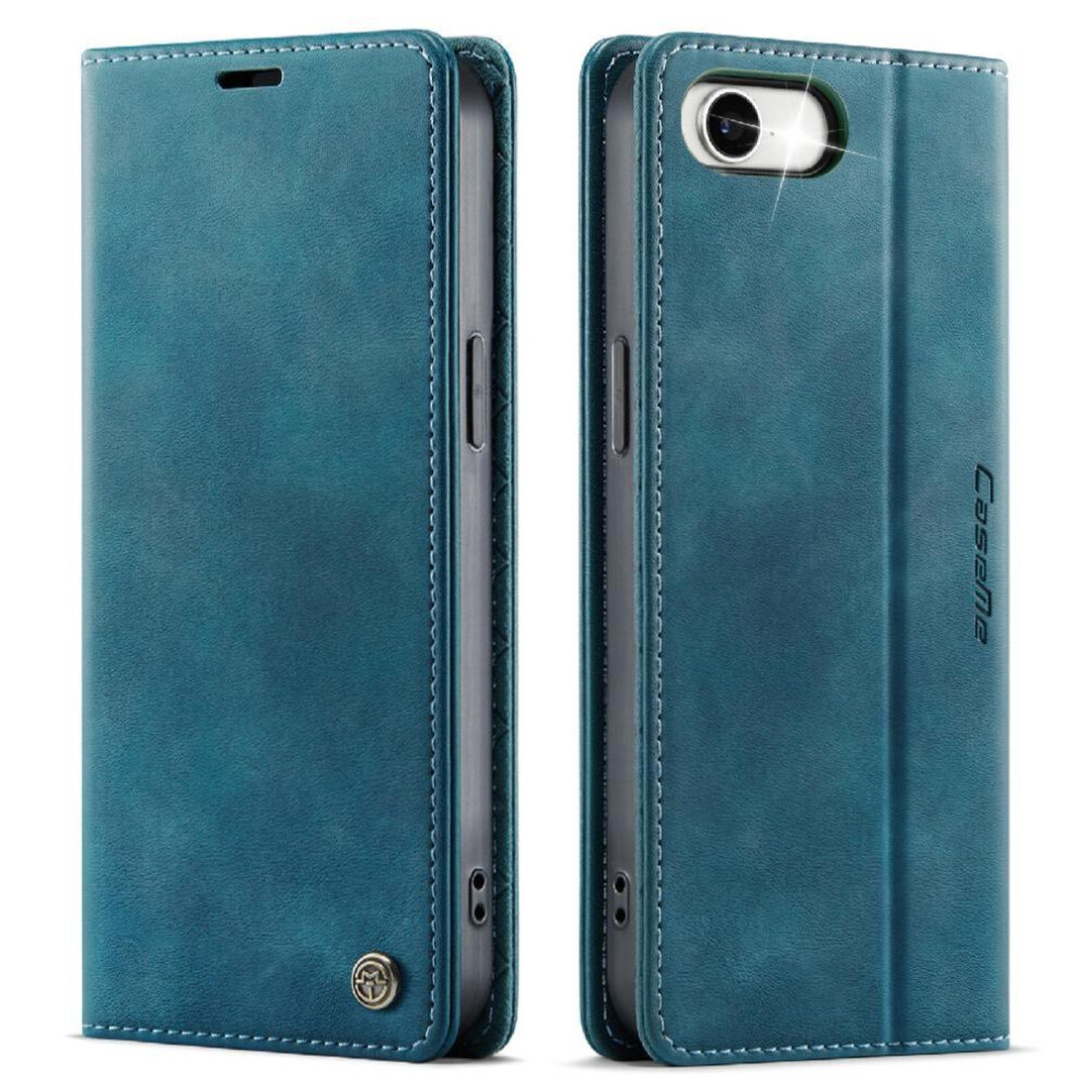 (Blue) Retro Leather Wallet Case For Iphone 16E Shockproof Protection Rfid Blocking Adjustable Kickstand Blue 764563561988