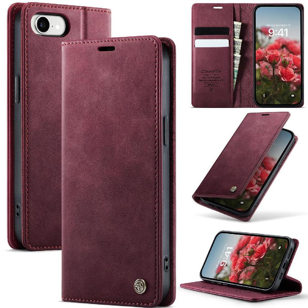 (Red) Retro Leather Wallet Case For Iphone 16E Shockproof Protection Rfid Blocking Adjustable Kickstand Red 764563561964