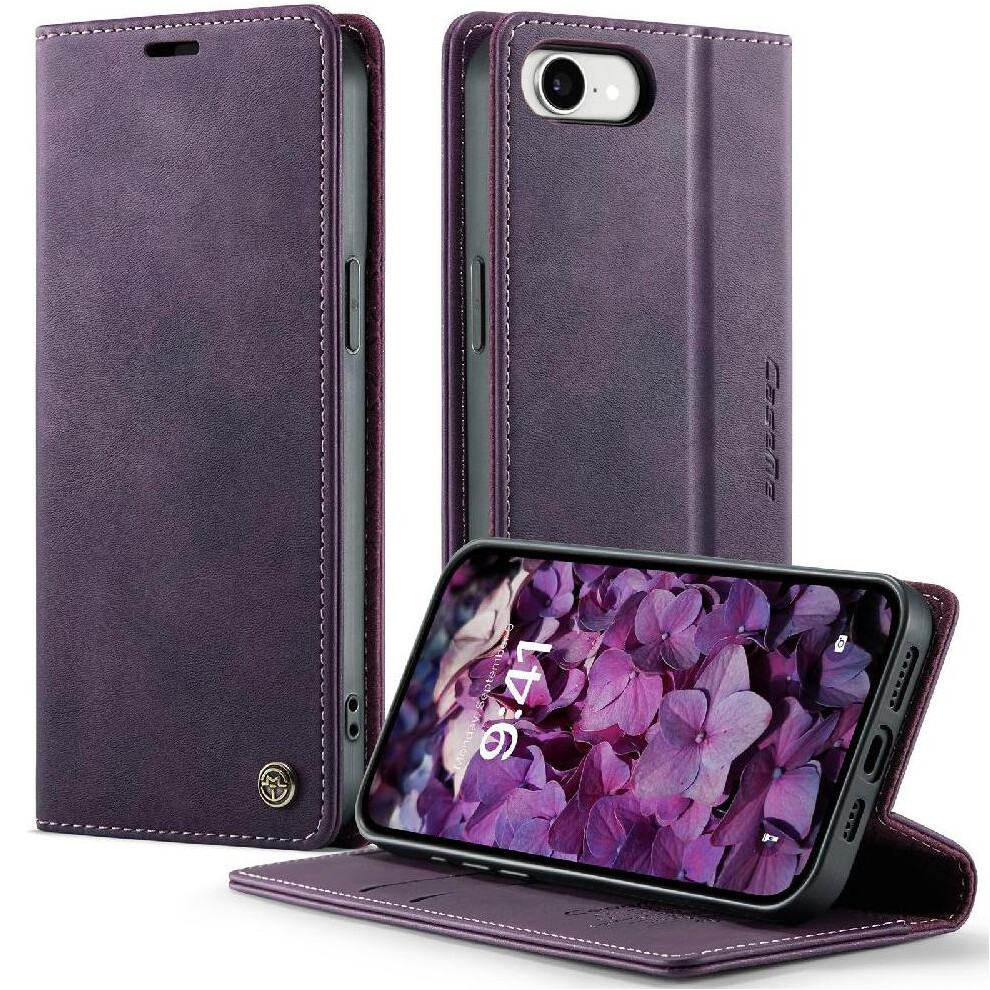 (Purple) Retro Leather Wallet Case For Iphone 16E Shockproof Protection Rfid Blocking Adjustable Kickstand Purple 764563561971