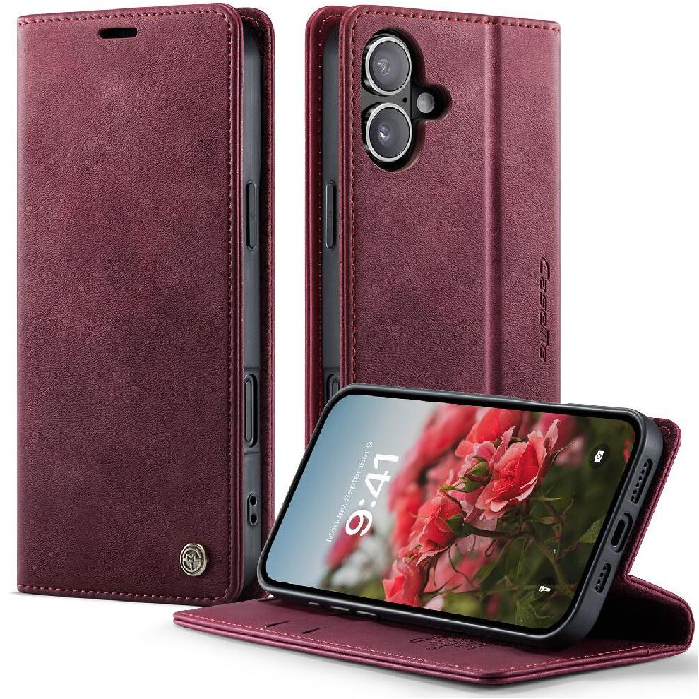 Photos - Case  Retro Leather Wallet  for iphone 16 Plus Rfid Blocking Shockproof Protection Adjustable Kickstand(Red)