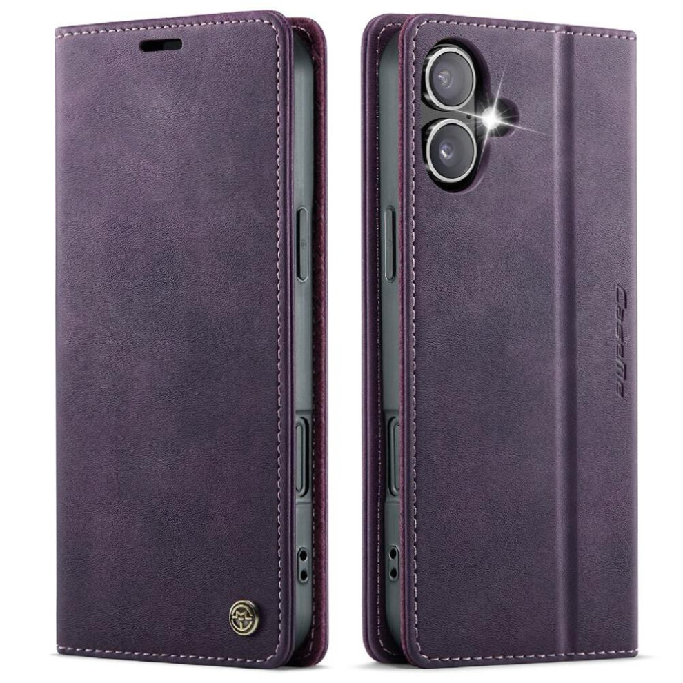 (Purple) Retro Leather Wallet Case For Iphone 16 Adjustable Kickstand Rfid Blocking Shockproof Protection Purple 764563562077