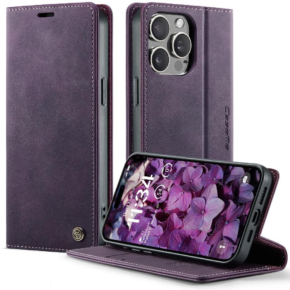 (Purple) Retro Leather Wallet Case For Iphone 15 Pro Max Adjustable Kickstand Shockproof Protection Rfid Blocking Purple 764563562220