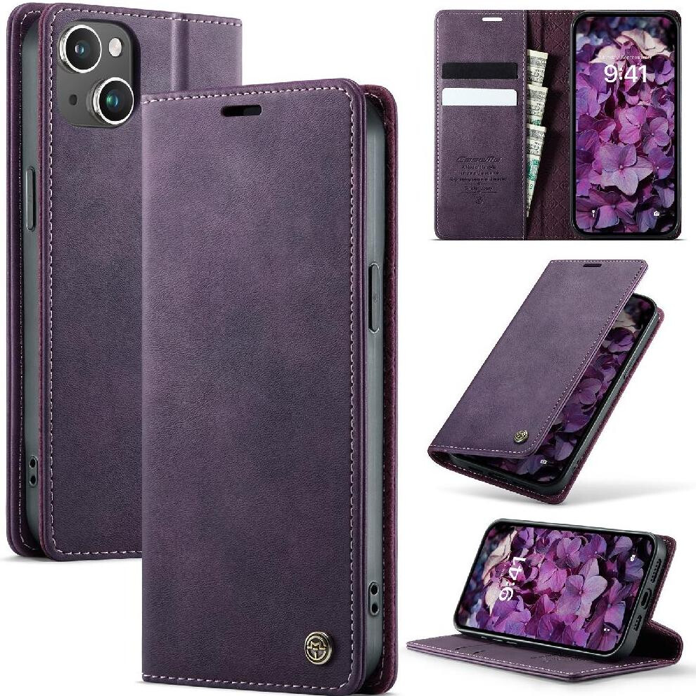 (Purple) Retro Leather Wallet Case For Iphone 15 Rfid Blocking Shockproof Protection Adjustable Kickstand Purple 764563562428