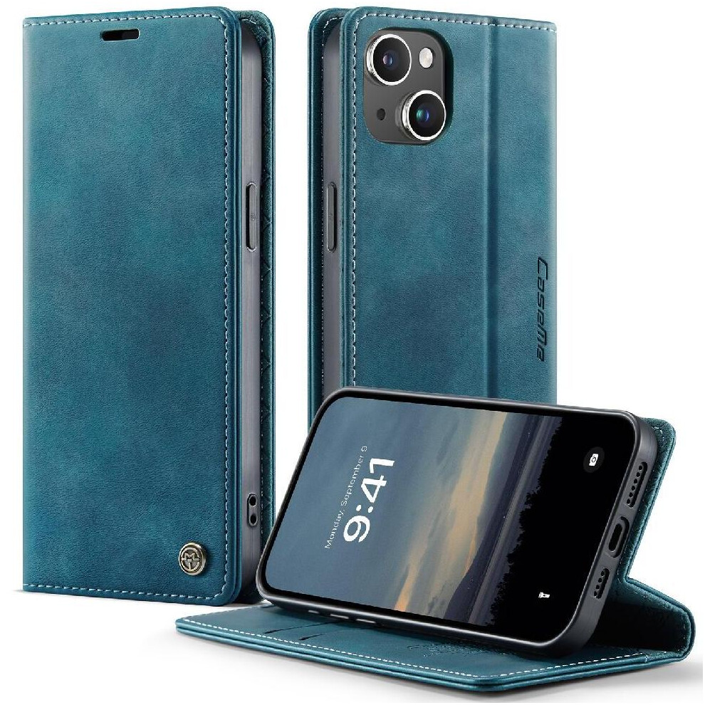 (Blue) Retro Leather Wallet Case For Iphone 14 Plus Shockproof Protection Adjustable Kickstand Rfid Blocking Blue 764563562534