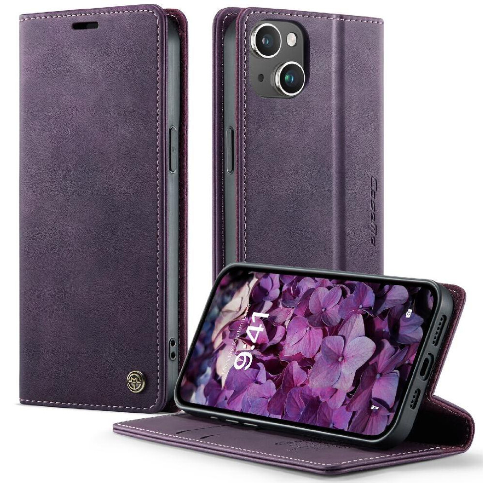 (Purple) Retro Leather Wallet Case For Iphone 14 Rfid Blocking Shockproof Protection Adjustable Kickstand Purple 764563562572