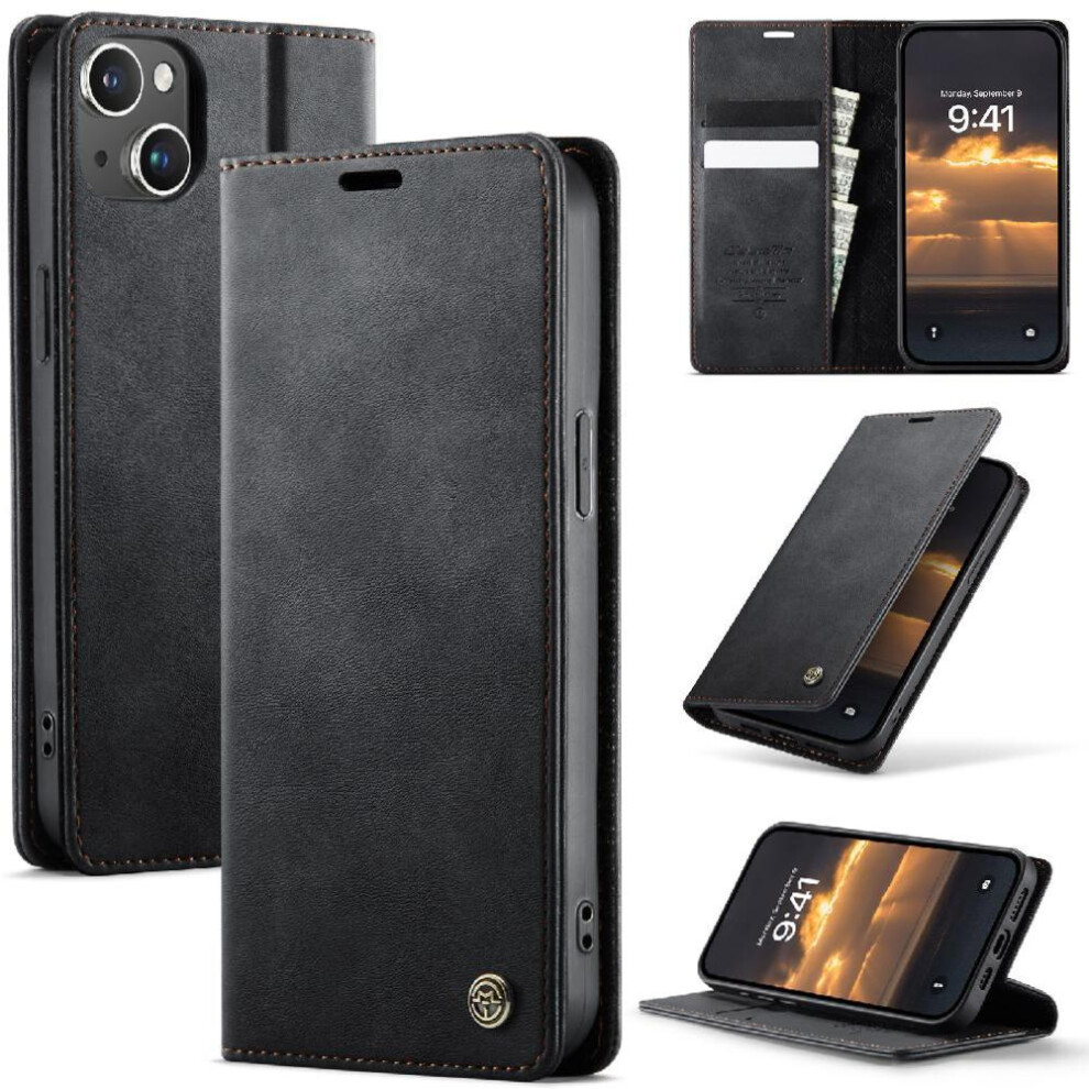 (Black) Retro Leather Wallet Case For Iphone 13 Rfid Blocking Shockproof Protection Adjustable Kickstand Black 764563562695