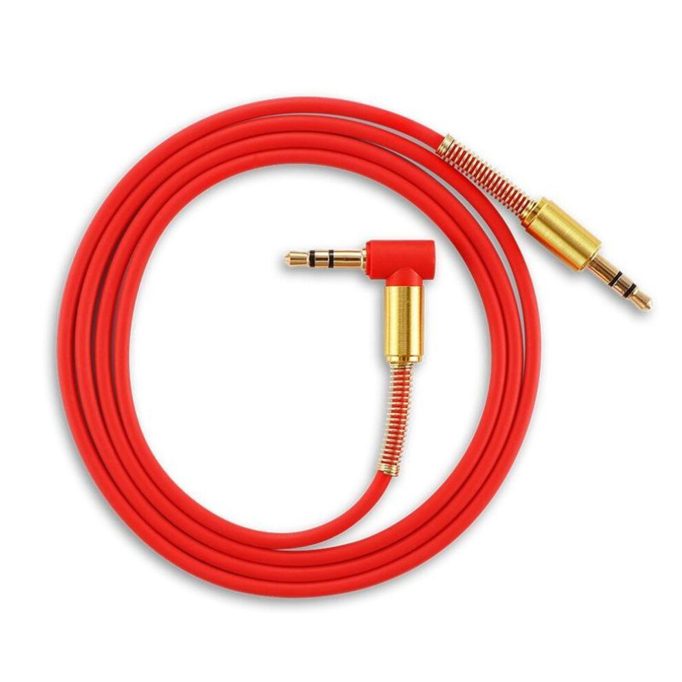 (Red) Car Aux Audio Cable 3.5mm Jack Male To Male HIFI Universal Stereo Audio Cable with 90 Degree Angle