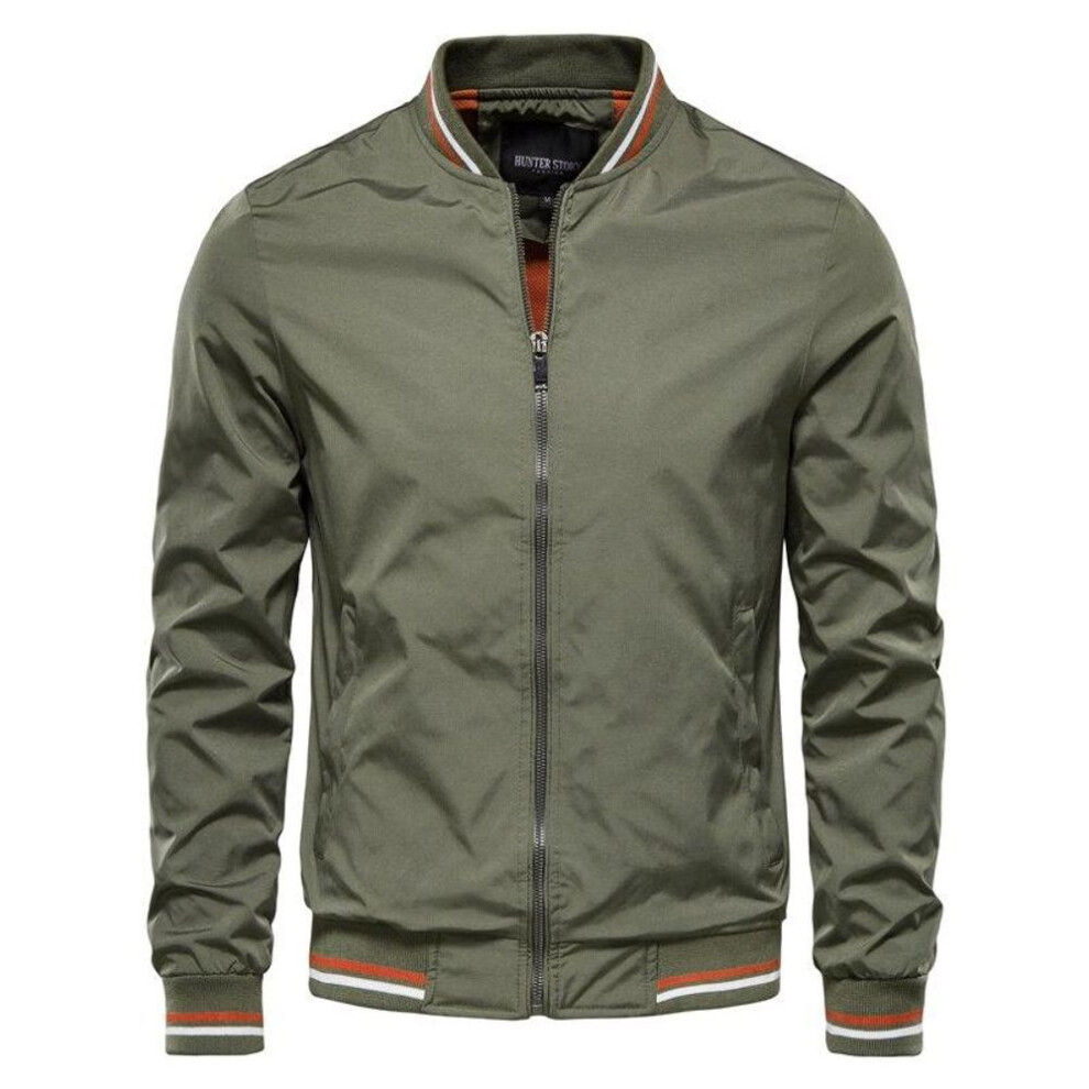 (army green, L) AIOPESON Solid Color Baseball Jacket Men Casual Slim Fit Mens Bomber Jackets New Autumn Fashion High Quality Jackets For Men