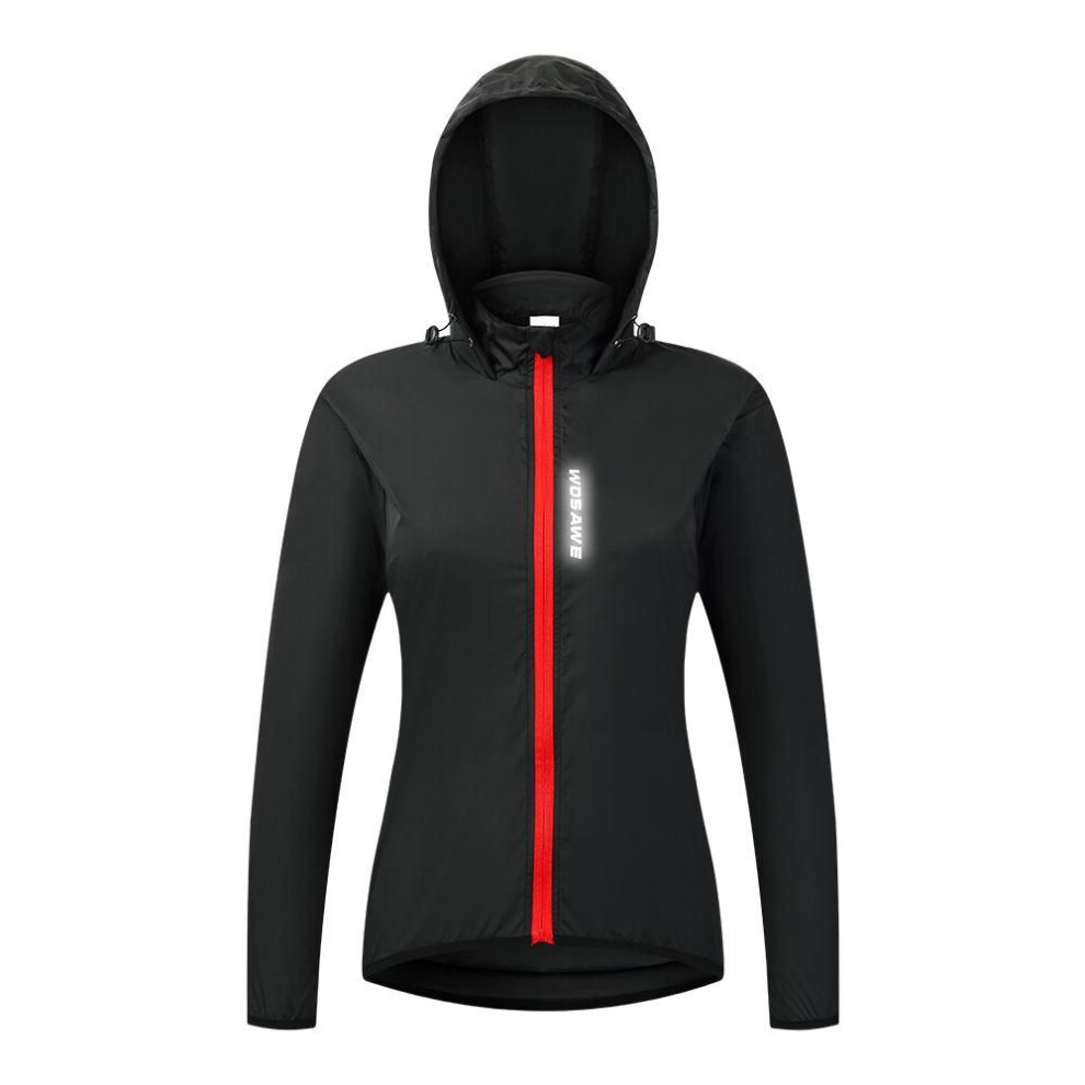 (Black, L) Cycling Jacket WOSAWE Hooded Tops Women Bike Sportswear