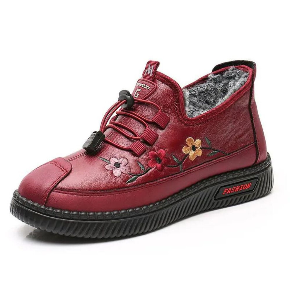 (red, 41) Leather Fur Moccasins Women Sport Sneaker for Elderly Female Soft Warm Comfortable Loafers  Zapatos Mujer Chaussures 2024