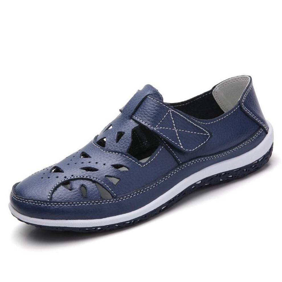 (ultramarine blue, 36) Fashion PU Leather Women Casual Shoes Moccasins Loafers Driving Flats Hollow Sandal