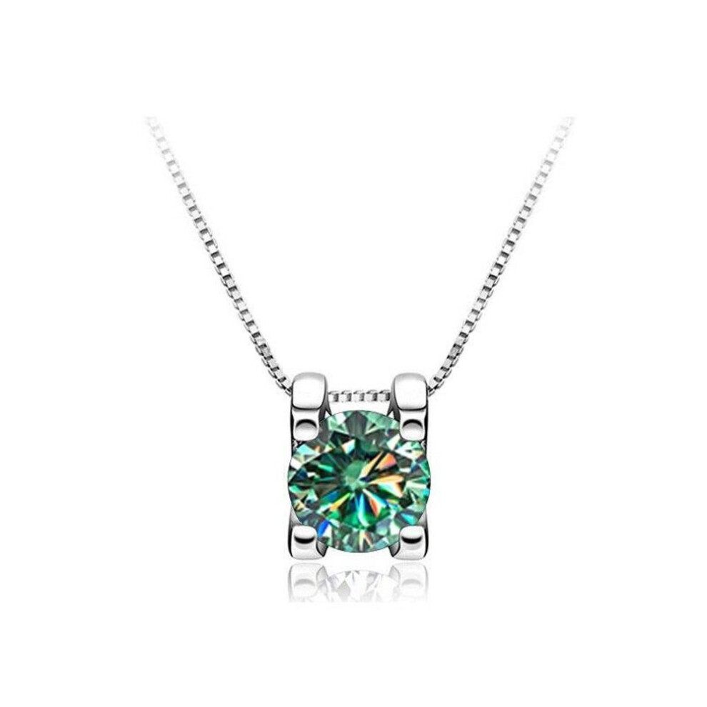 (blue,green, 1.0CT) BagueRingen Real 1ct Moissanite Pendant Necklace For Women Top Quality 925 Sterling Silver Wedding Party Bridal Fine Jewelry